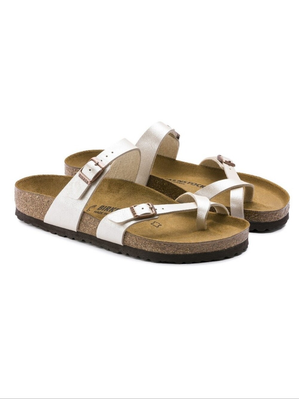 Birkenstock Mayari Pearl White Leather Cork Size 38 7 7.5 Birko Flor Sandal